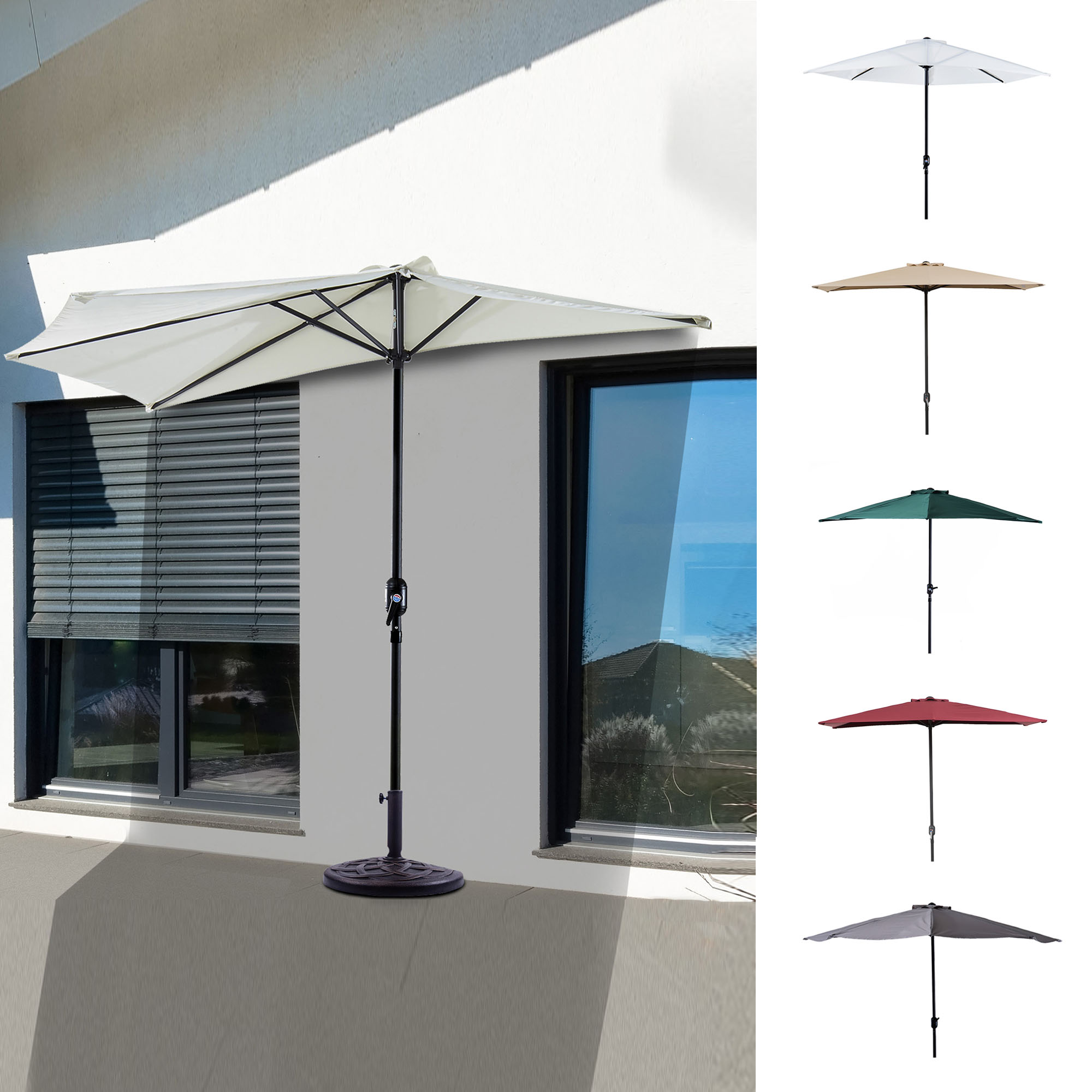 8/9/10 ft Half Round Parasol Umbrella Balcony Sun Shade Metal Polyester